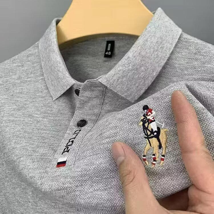 Men's Summer Embroidered Lapel Polo Shirt, Short-Sleeve, Solid Color, Casual Fit L (90-110 kg suggestion)