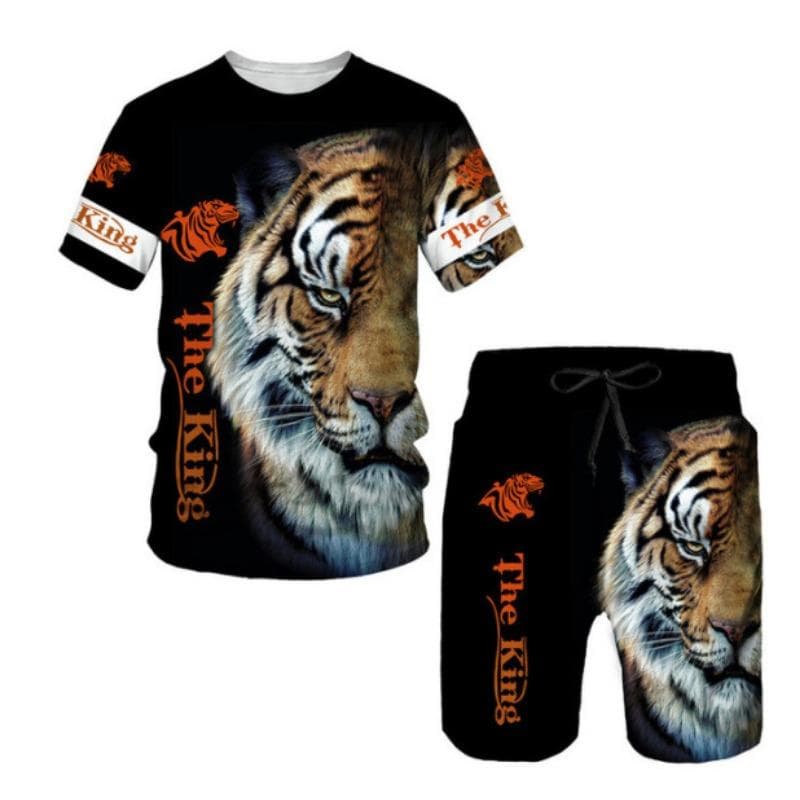 Summer Men's Sets Shorts Outfits 3D Tiger Printed Short Sleeve T-shirt Two Pieces Casual Tracksuit Oversized Beach Sportwear 4XL