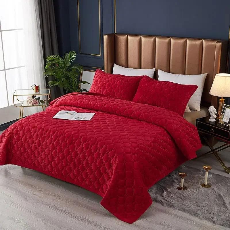 Thickened Bedspread Solid Colour Crystal Velvet Bed Cover Cotton-Padded Quilted Non Slip Sheet Blanket Children Queen Bedding 200x230cm 1pc