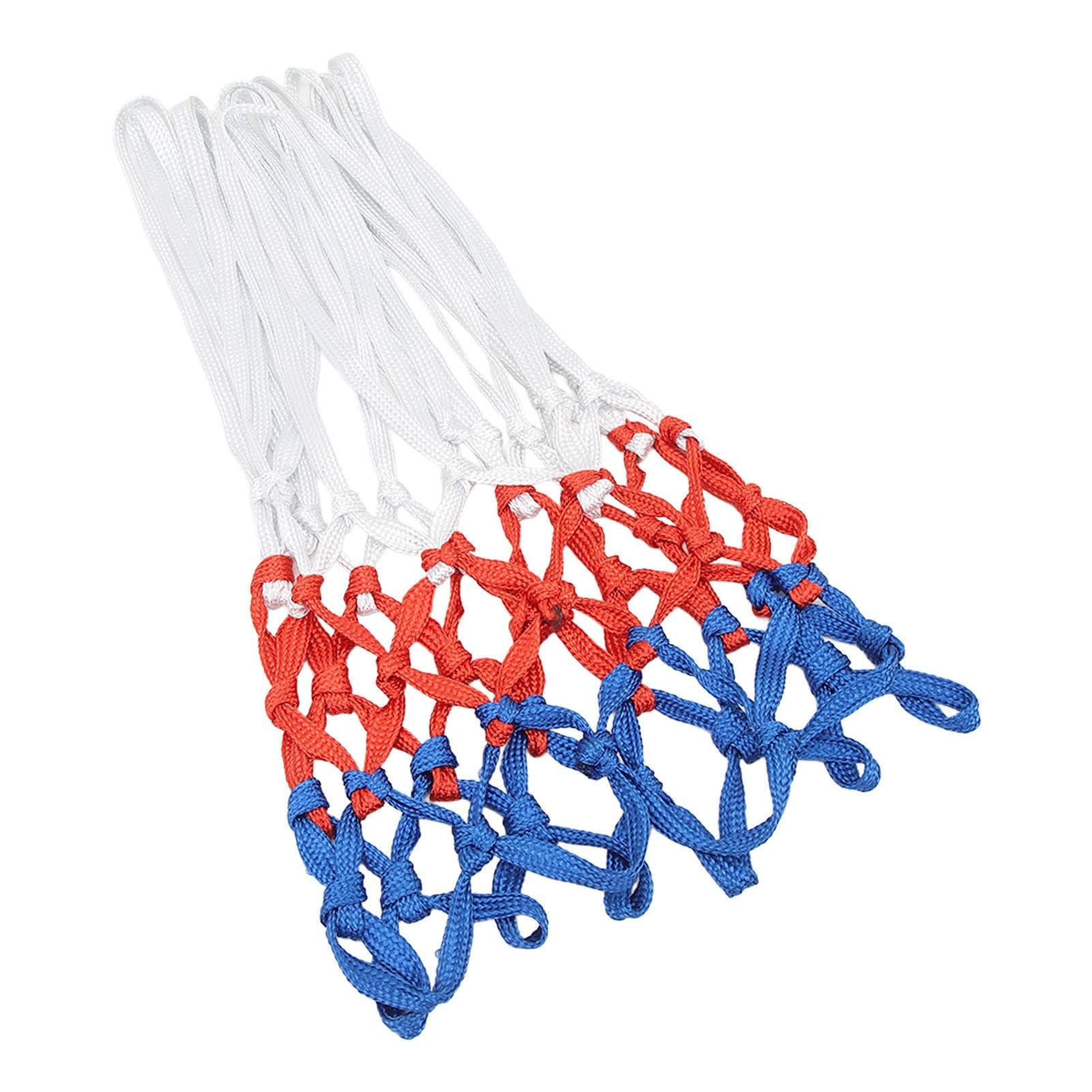 2pcs Heavy Duty Basketball Net Replacement White Red Blue Color Splicing Basketball Hoop Net
