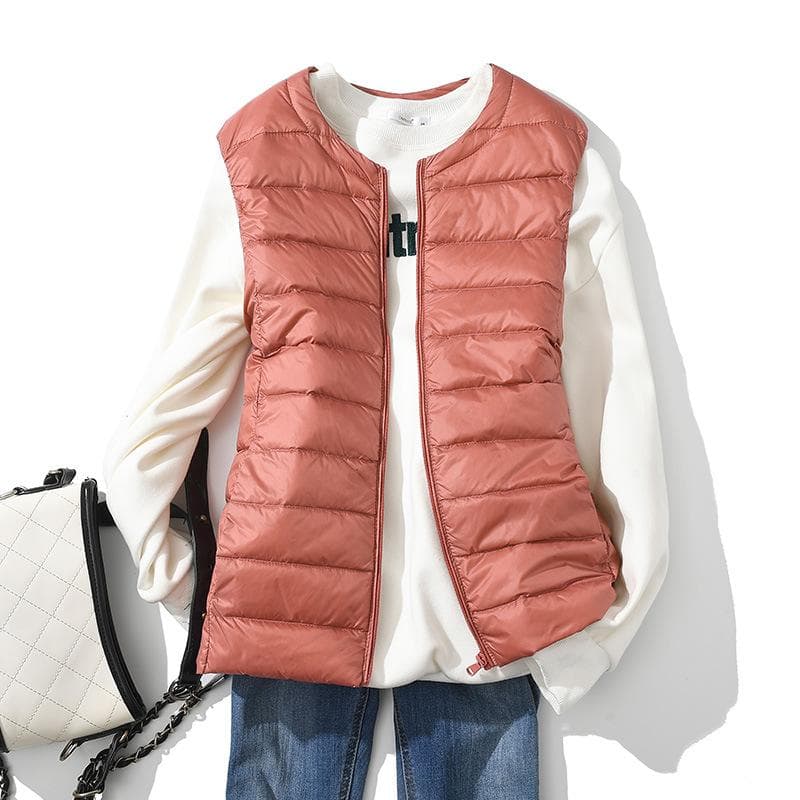 Women's Ultra Light Down Vest Lightweight Waistcoat Female Windproof Warm White Duck Down Sleeveless Down Jacket Coat L