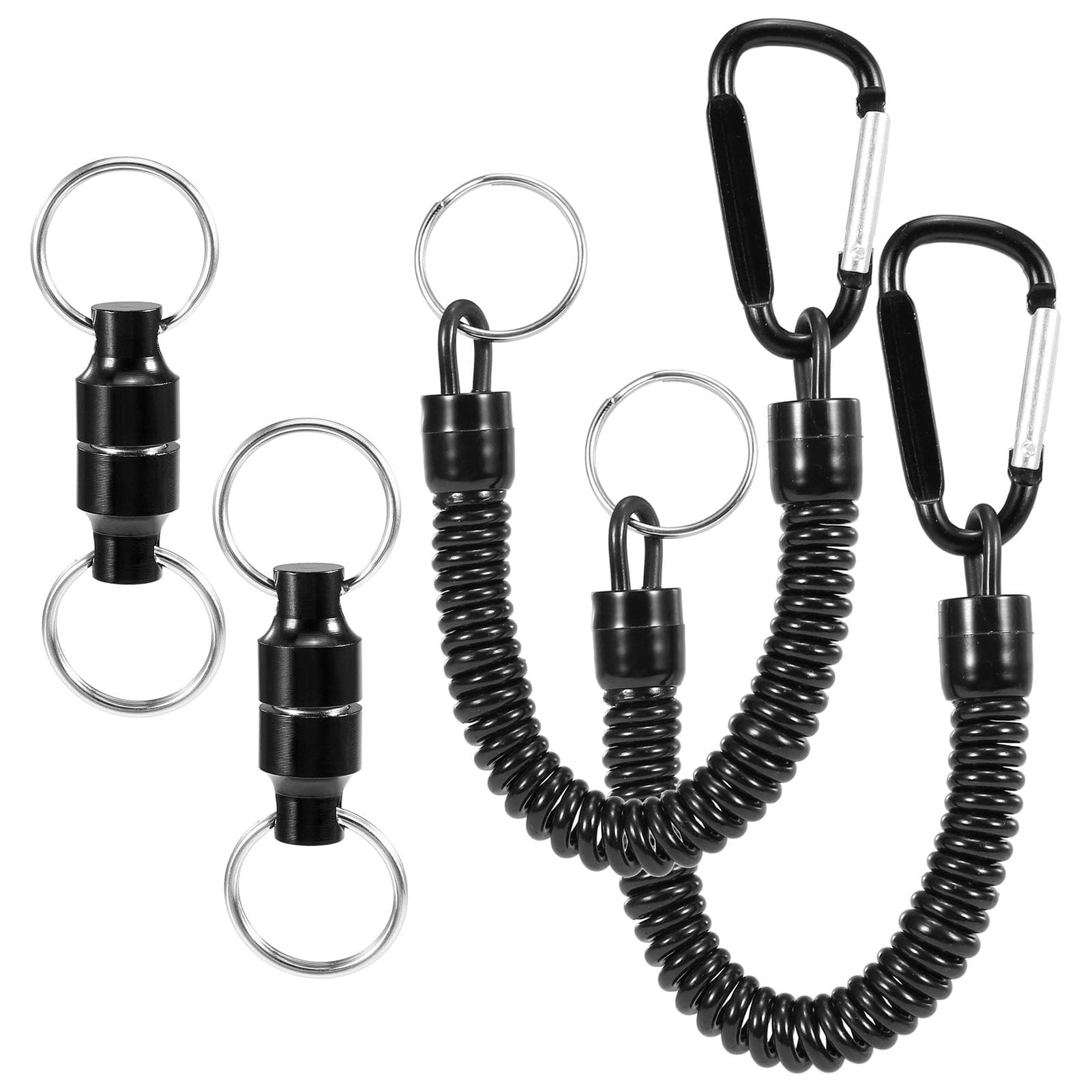 2pcs Magnetic Net Release Holder Keeper Landing Net Connector with Coiled Lanyard for Fly Fishing black