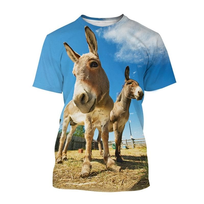 Cute Donkey 3D Printing T Shirt For Men Funny Animal Graphics Short-sleeved T-shirt Personality Round Neck Casual Tee Shirt XXL
