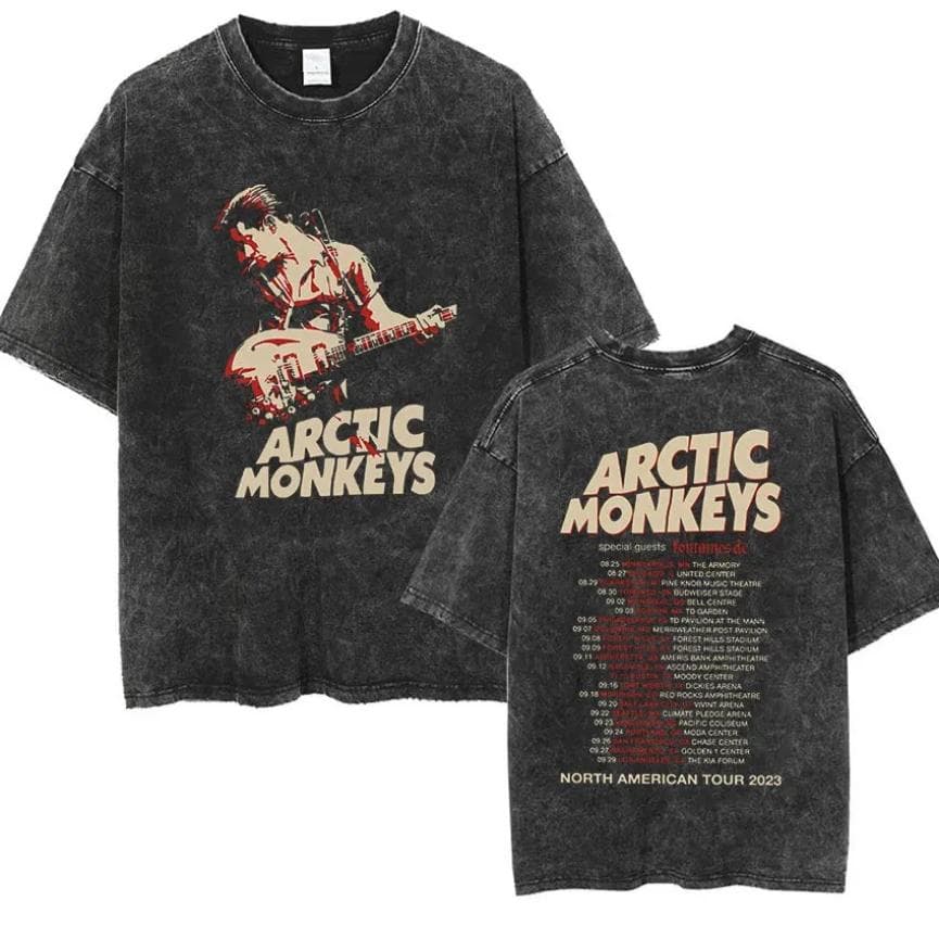 Retro Rock Arctic Monkeys Music Album Graphic T-Shrit Men's Vintage Washed Oversized Short Sleeve T Shirt Streetwear S