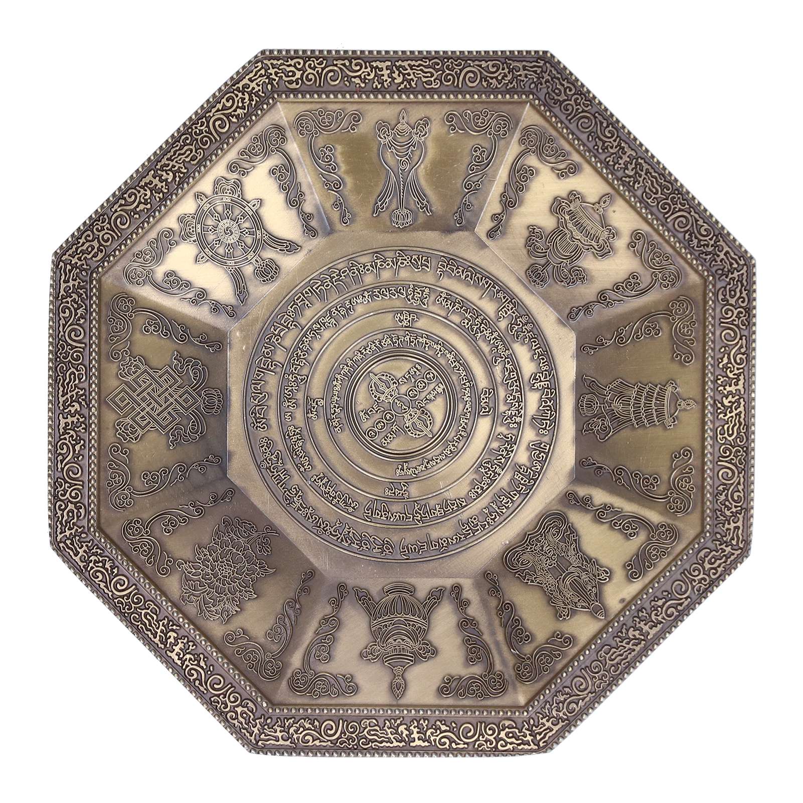 Octagonal Burning Tray Buddhist Scriptures 8 Auspicious Symbols Fire Sacrificial Dish Buddhist green