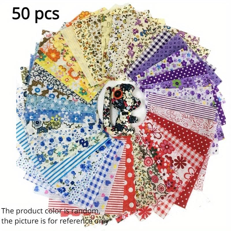 50pcs Different Pattern Patchwork Poplin Fabric Bundle Squares of 10x10cm Quilting Scrapbooking Artcraft Handmade Fabric DIY 50 pcs Random color
