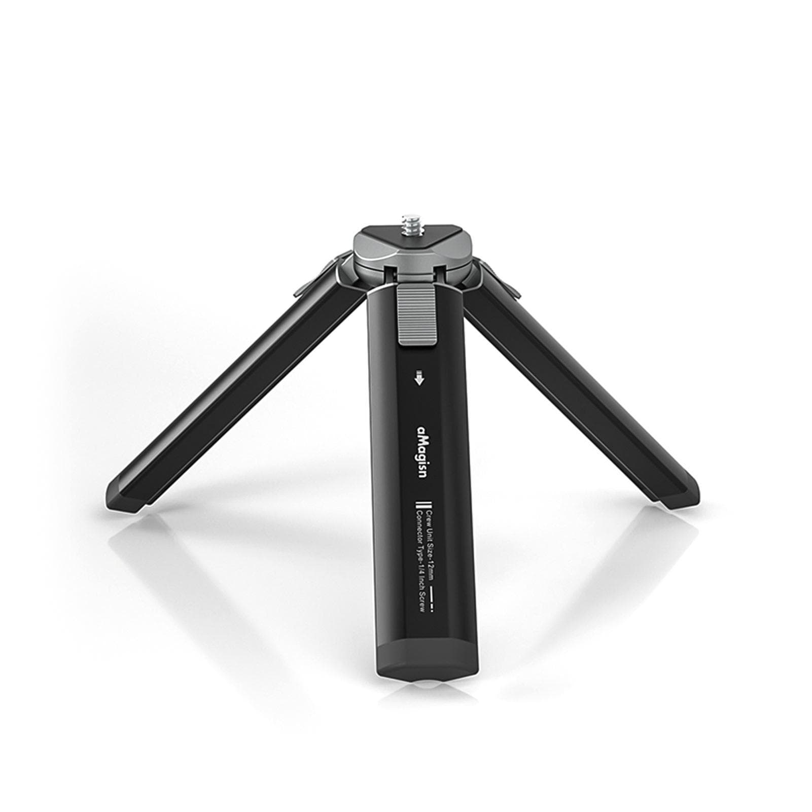 aMagisn AM11 Desktop Tripod Mini Travel Tripod Stand Metal Phone Tripod with 1/4 Inch Screw 2-Level black