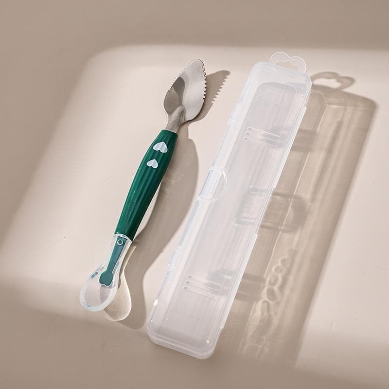 Dual Tip Baby Spoon Food Feeding Spoon Food Fruits Puree Scrap Tool Baby Cutlery green