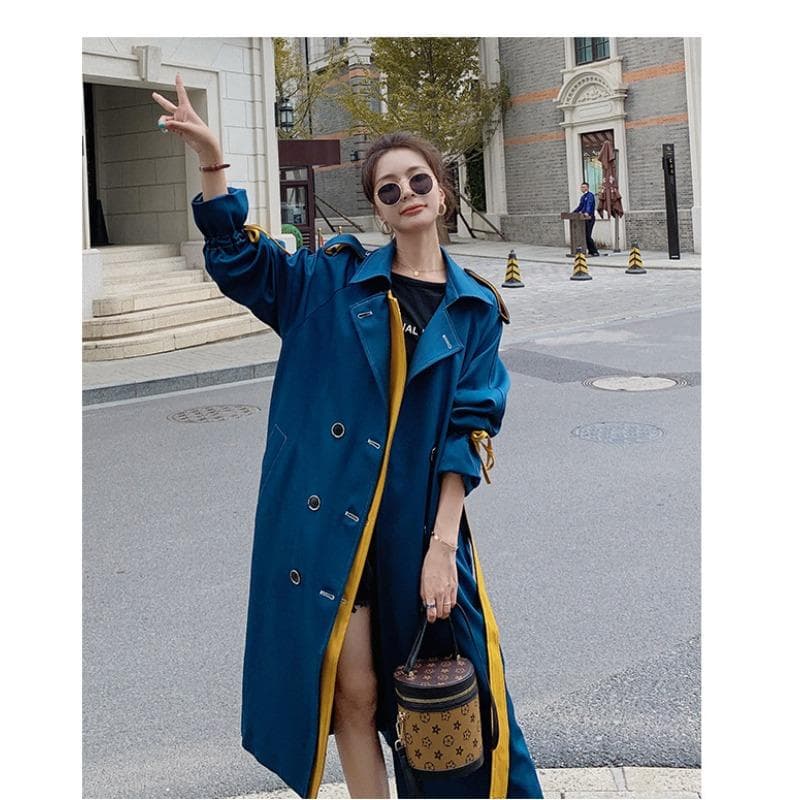 Autumn New Style Women's Mid-length Over-the-knee Korean Style British Style Long Coat XL