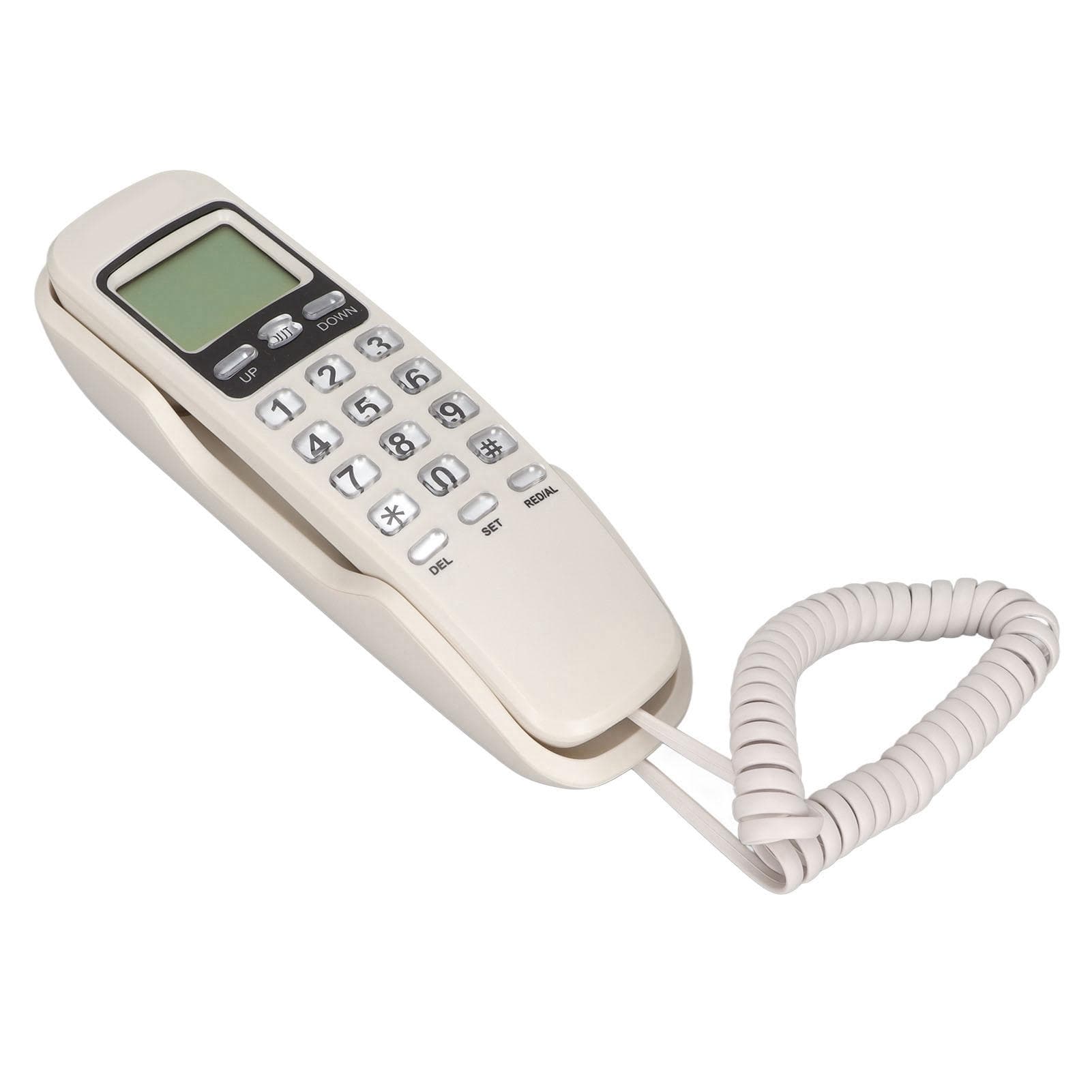 Corded Phone Redialing LCD Display Small Wired Landline Telephone for Home Office Blanc white