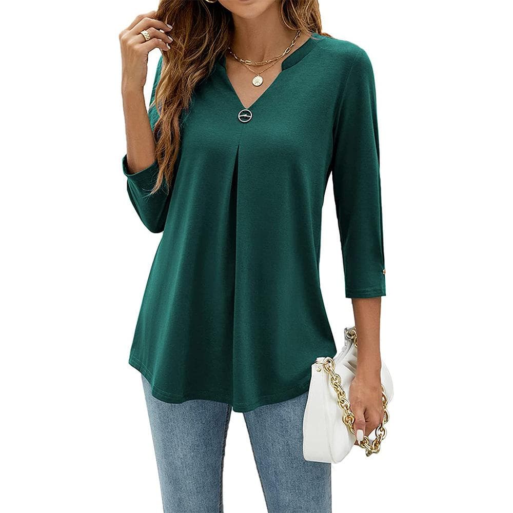 Plus Size Women's Autumn Fashion New V Neck Top XXL dark green