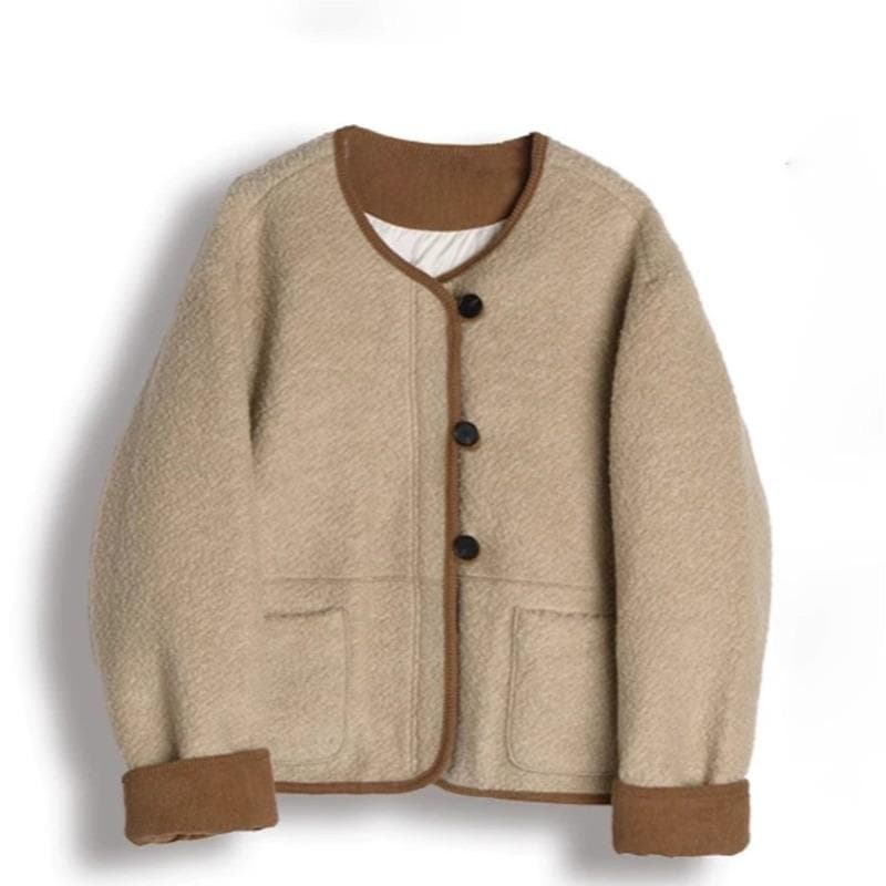 Short Woolen Jacket Women's Winter New Crew Neck Down Jacket Top XL
