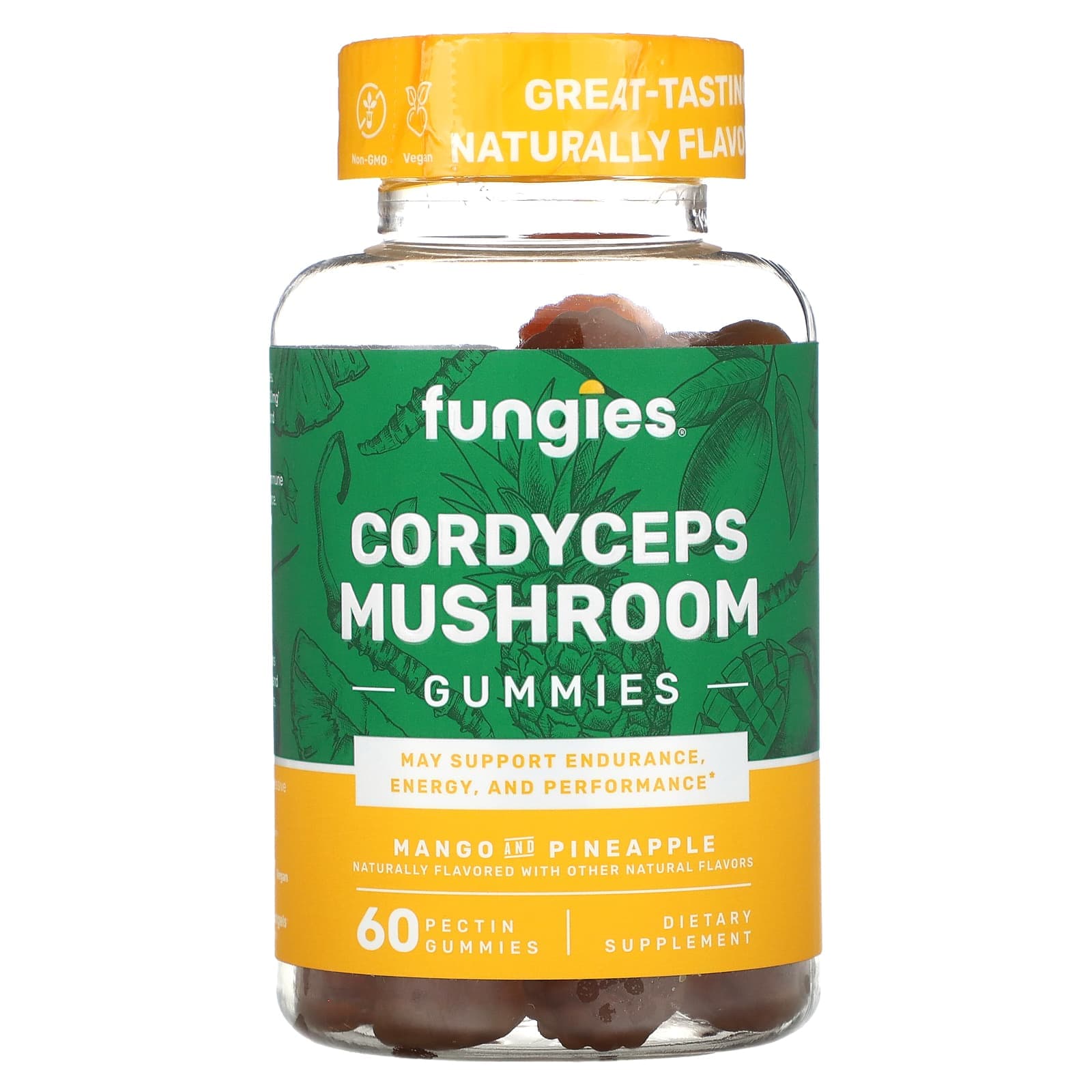 Fungies, Cordyceps mushroom gummies, mango & pineapple, pectin gummies 60 pieces
