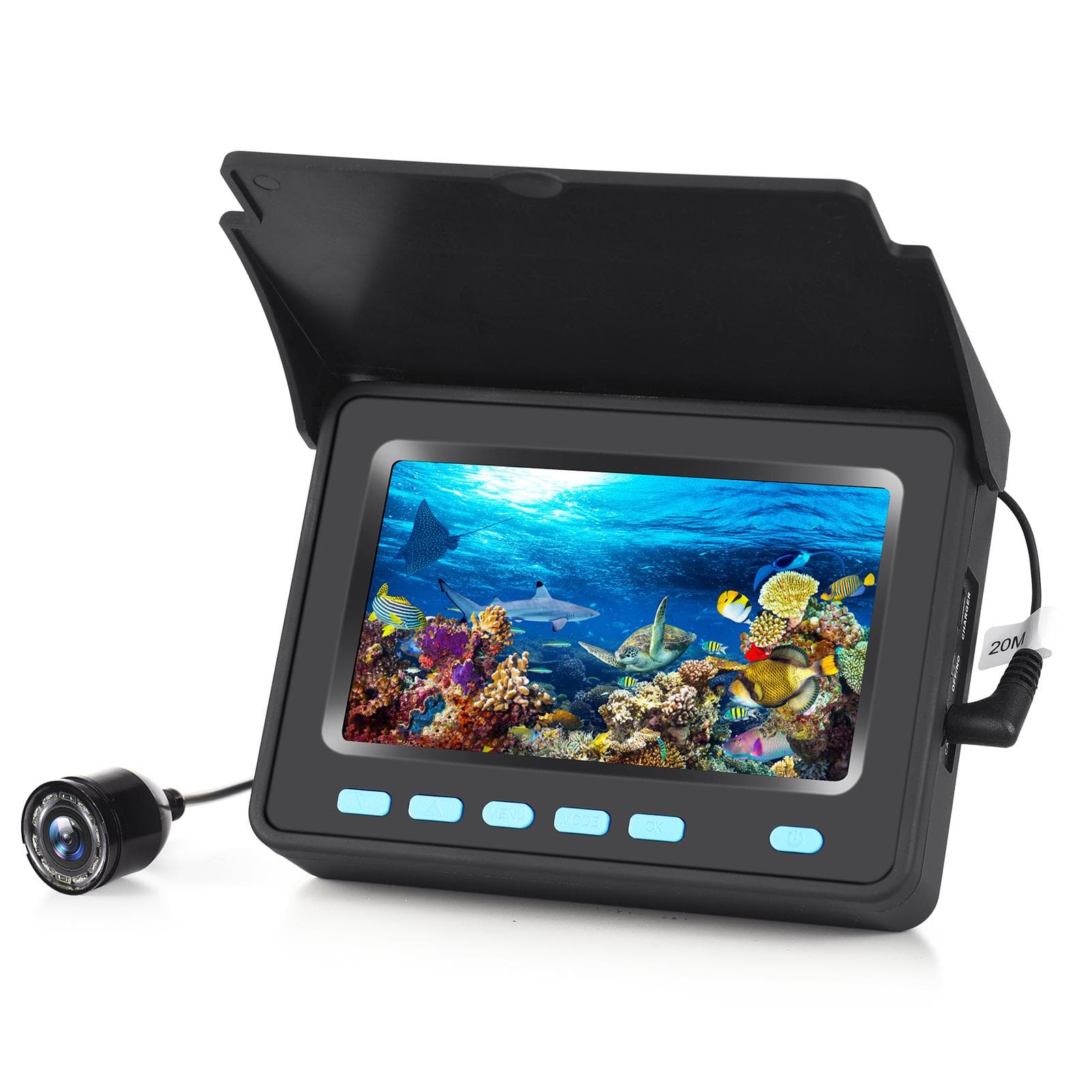 20M/30M 1200TVL Underwater Fishing Camera Fish Finder 4.3 LCD Monitor 8PCS IR LED Night Vision 20M