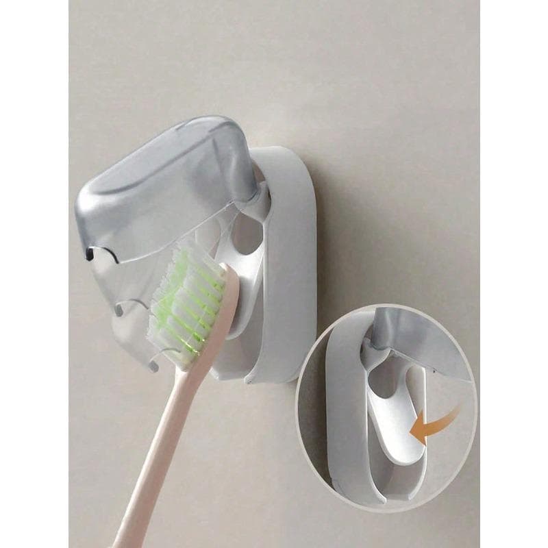 Bathroom Toothbrush Holder For Home Use, Wall-Mounted Minimalist Dustproof Toothbrush Hanger Without Drilling, With Automatic Closing Cover White 1PC multicolour