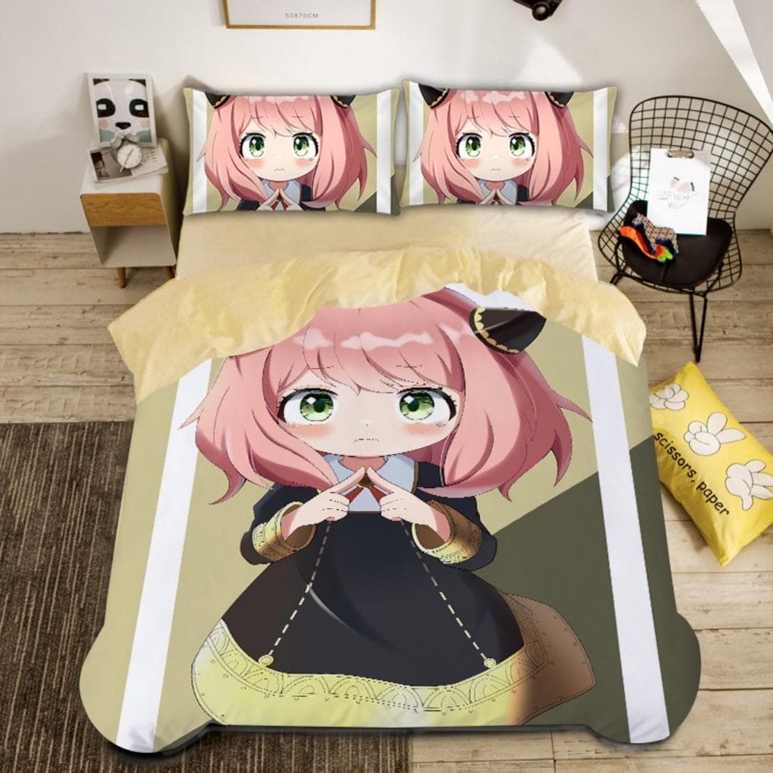 Japanese Anime Duvet Cover,Spy Family Bedding Set,Spy Funny Anya Quilt Cover With Pillowcase Single/Double/Queen/King 135x200cm-2pcs
