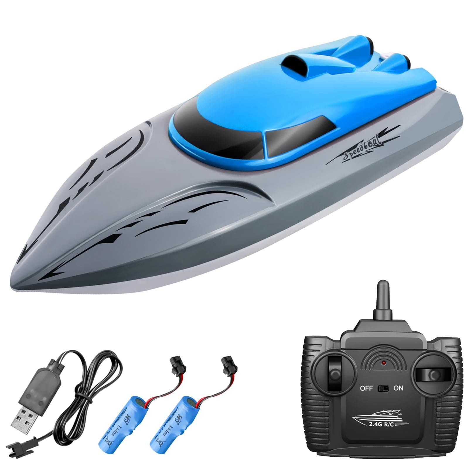 806 2.4G RC Boat Remote Control Boat 20KM/h Waterproof Toy High Speed RC Boat Racing Boat Gift for blue 2 batteries blue