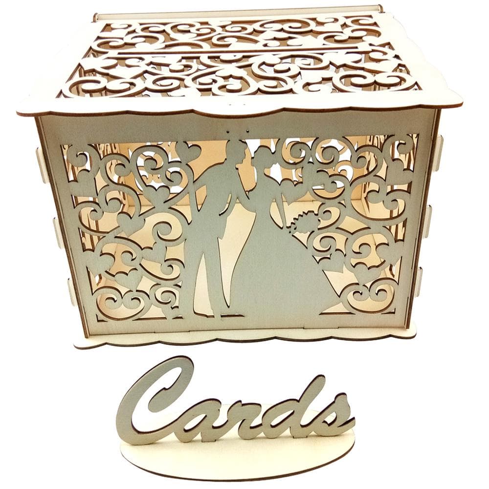 Wooden Wedding Envelope Gift Card Box Hollow Floral Pattern Invitation Card DIY Box Wedding Supplies 5#