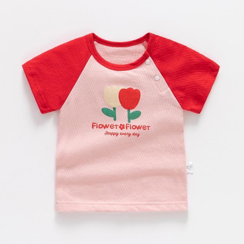 Baby Top Pure Cotton Short-sleeved Baby Girl Summer Thin Children's Clothing 0 Years Old 1 Boy T-shirt 3 Children Half-sleeved Children 120cm(No shoulder buckle)