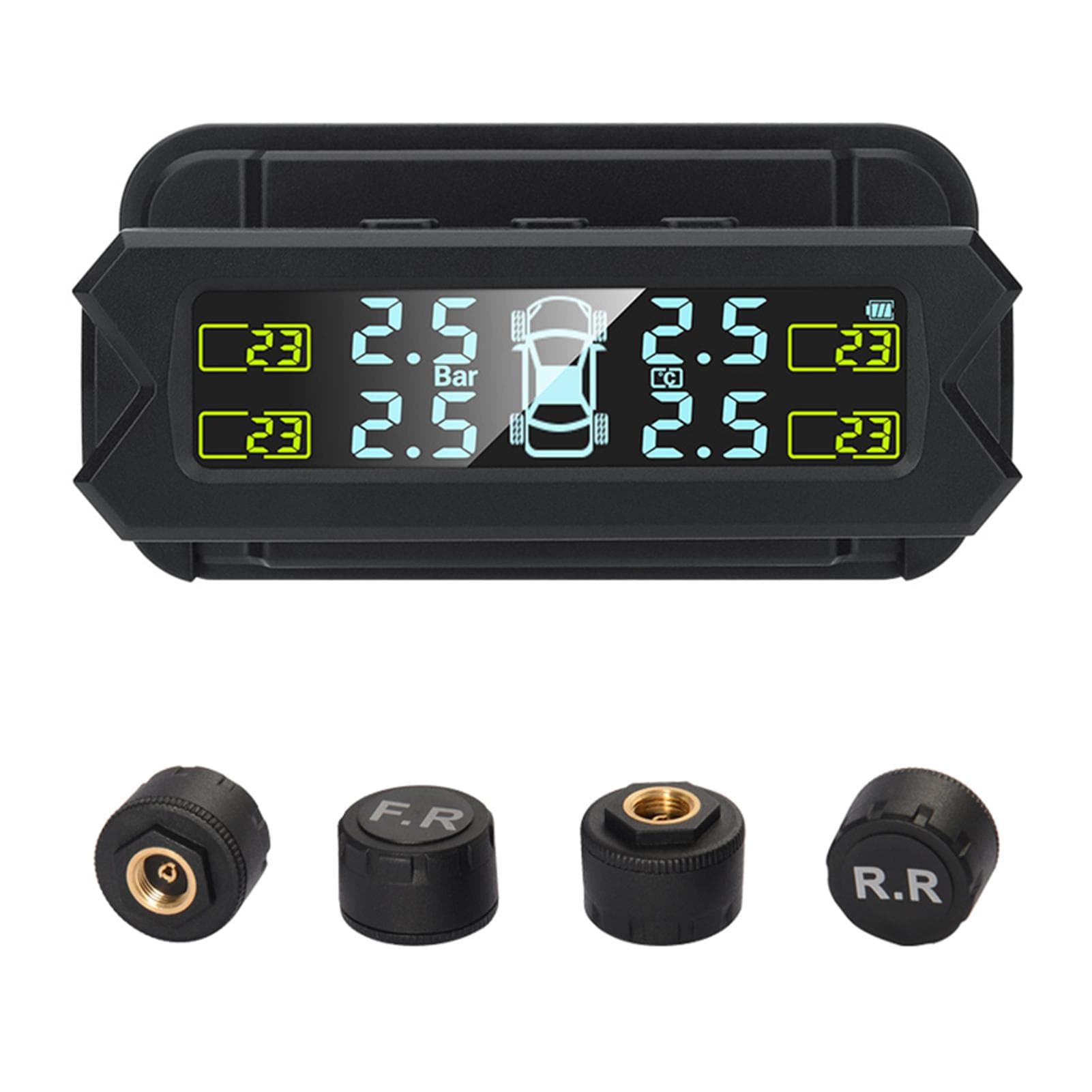 Tire Pressure Monitoring System,Wireless Solar Power TPMS with 5 Alarm Modes,Auto Backlight LCD Externar black
