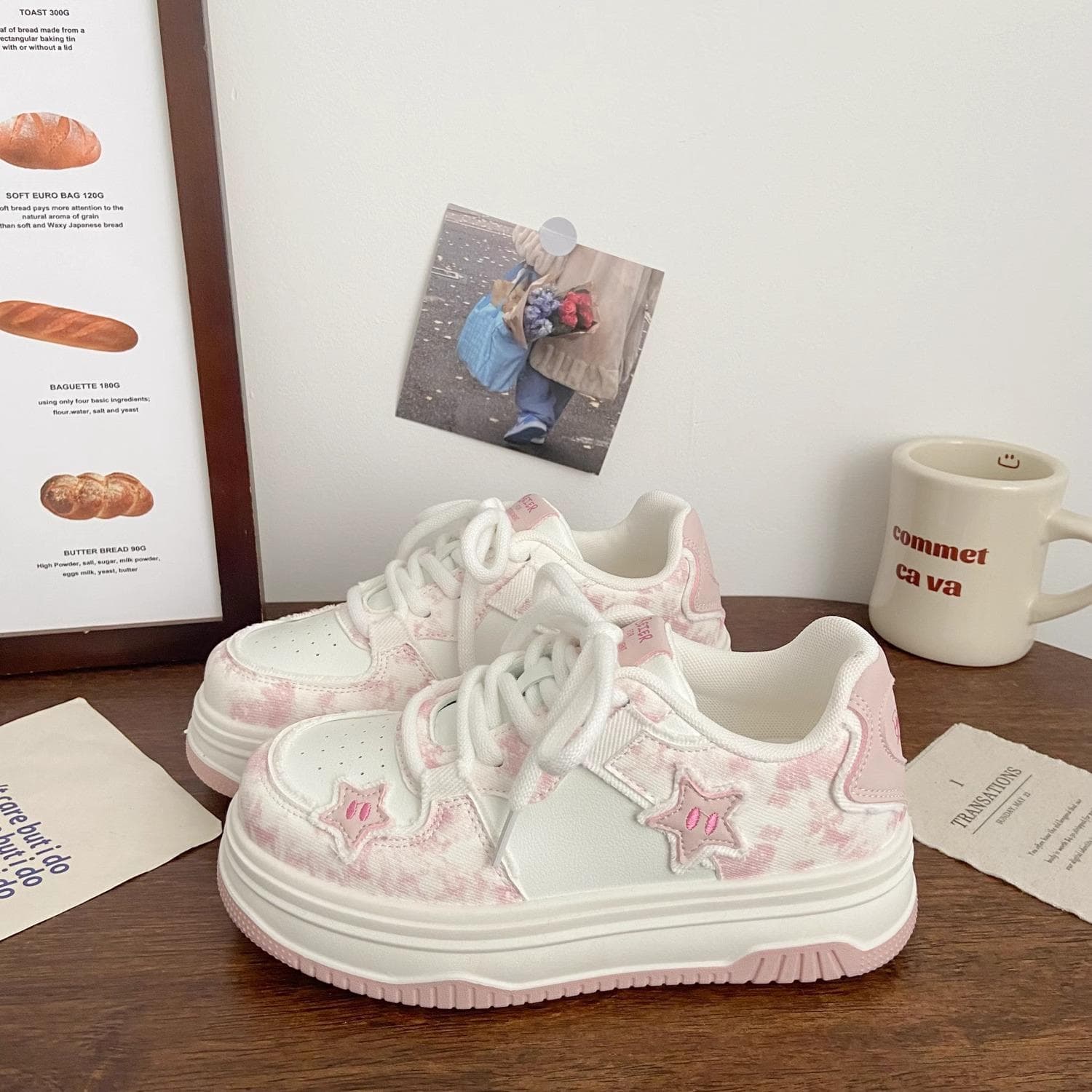 Platform bread shoes female stars 2025 spring new chic niche design student breathable sports little white shoes 39 pink