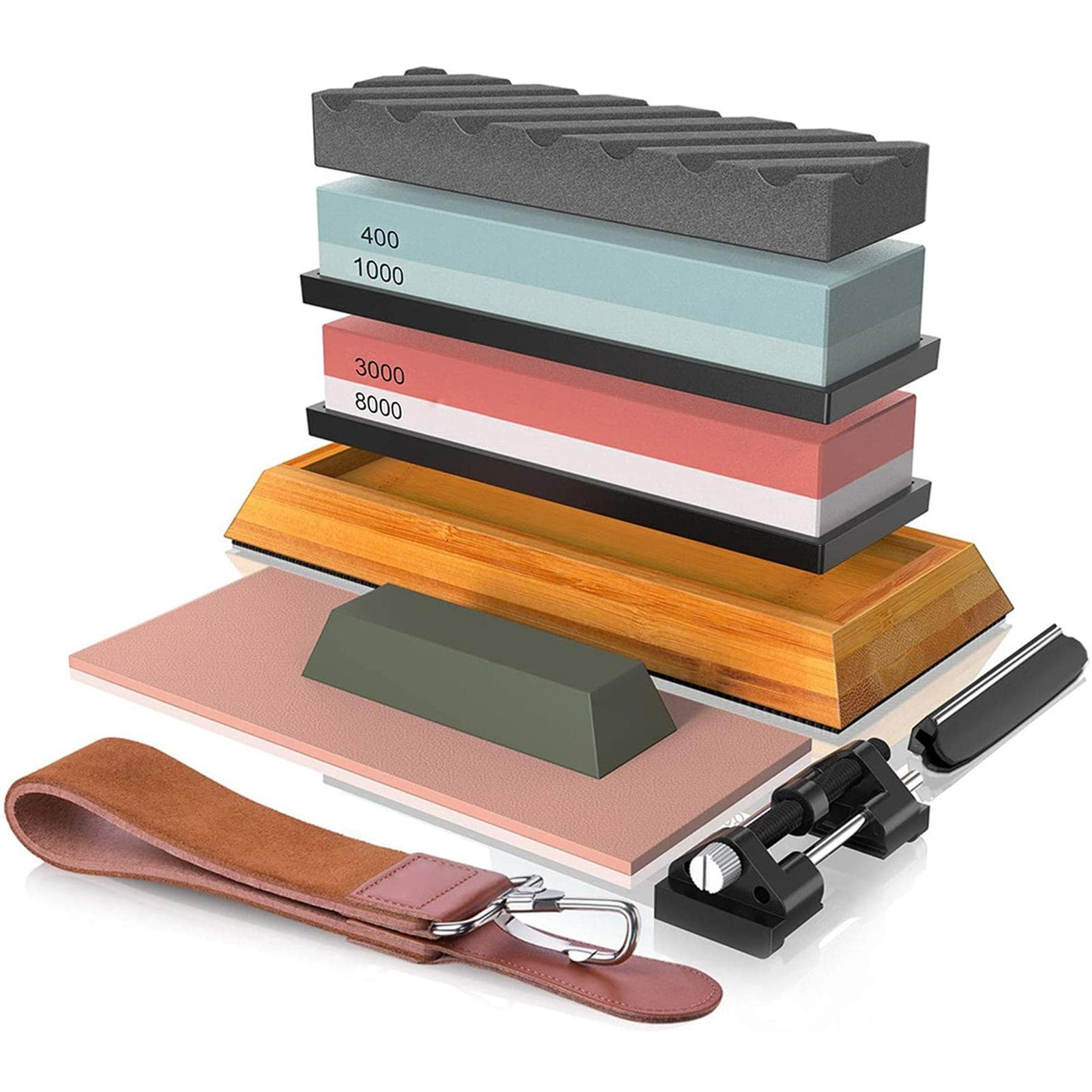 400#/1000# 3000#/8000# Premium Whetstone Cut Sharpening Stone Set Sharpener Non Slip Base Cutter multicolour
