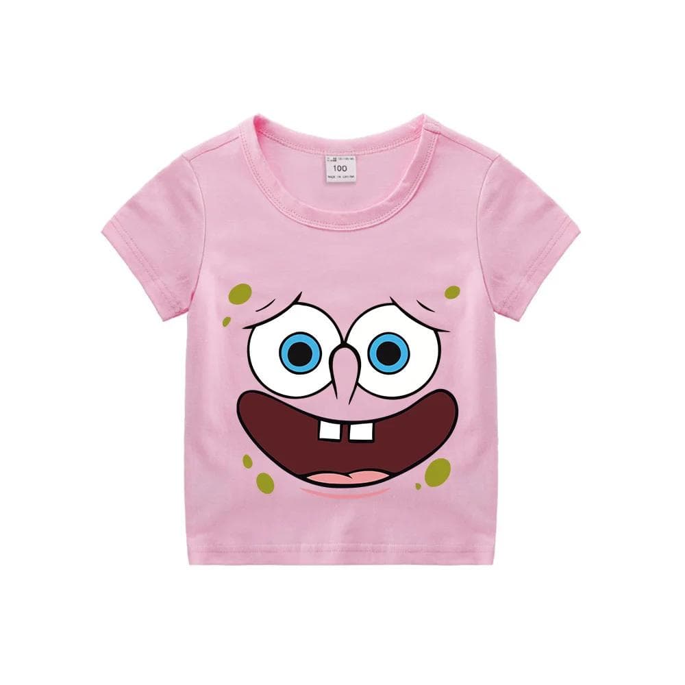 SpongeBobs SquarePants Children Clothing Anime Summer Short Sleeve Cute Patrick Star Clothes Cotton T-shirt Cartoon Kids Tops 130