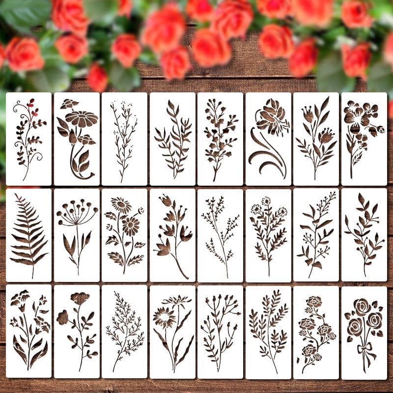 24pcs/Set Wildflower Stencils Professional Body Art Paint Stencils Reusable for Adults Kids Templates for Parties Makeup Tools 24pcs
