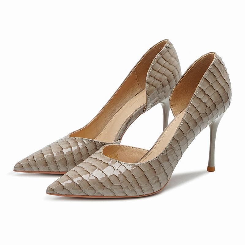 Commuting Super-high Heel Side Empty Women's Shoes Sexy Snake Texture High-heeled Shoes Shallow Pointed Single Shoes Women 36