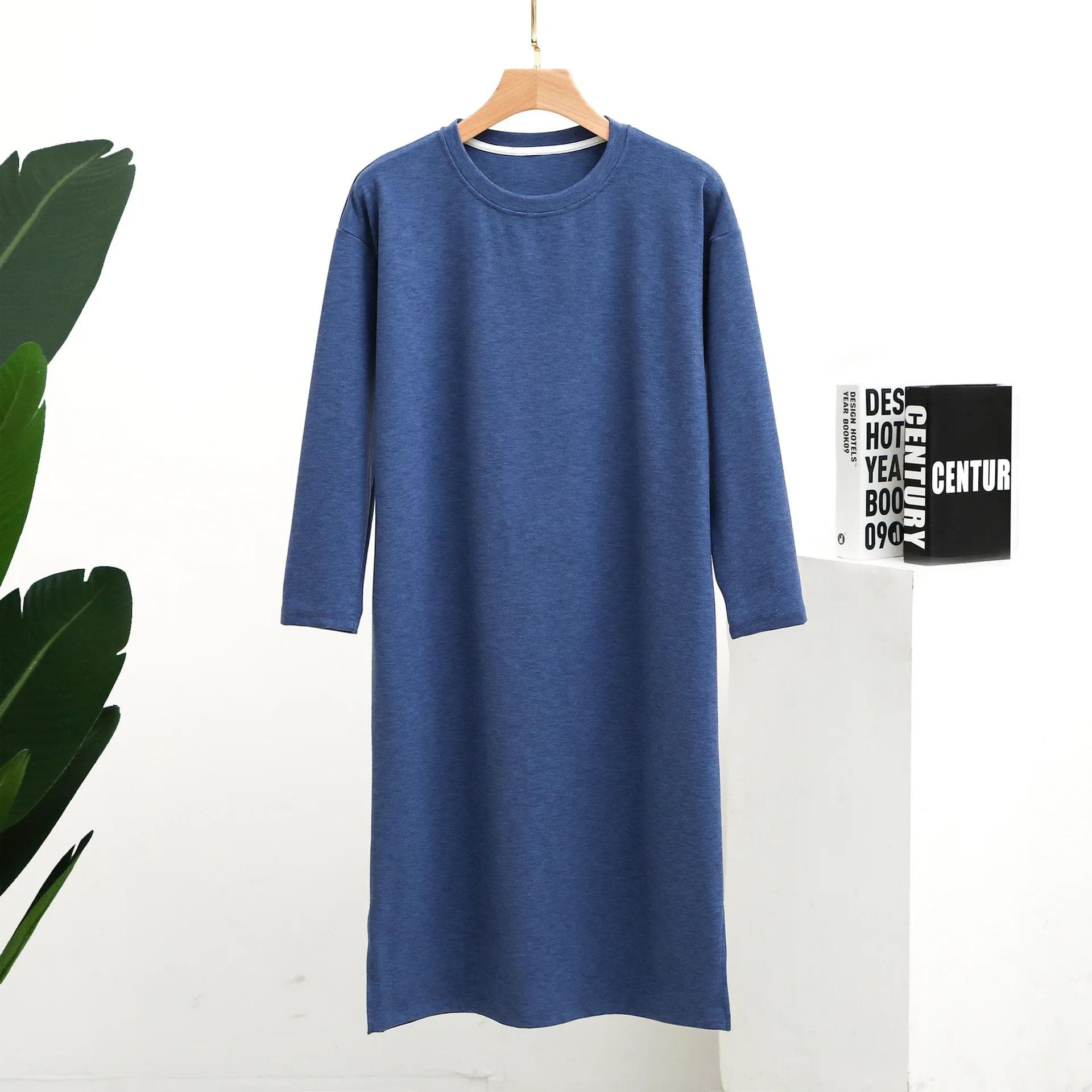 Autumn and Winter Thickened Plain Men's Long Sleeved Plus Size One-piece Nightshirt Pajamas Home Clothes Men Sleep Night Dress 3XL