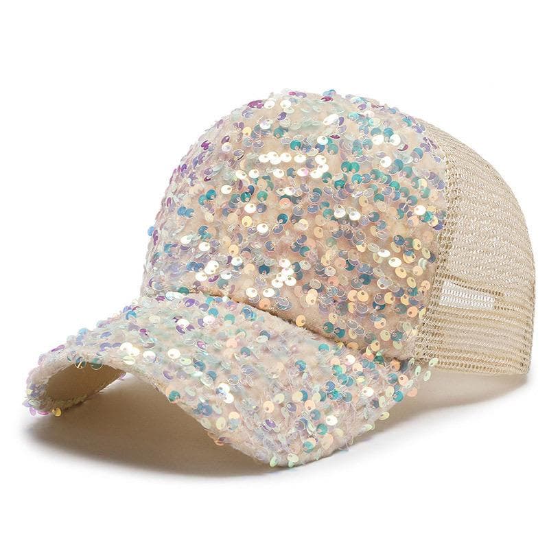 Hot Sale Fashionable Women's Sequin Baseball Cap Adjustable Outdoor Female Summer Trucker Hat Streetwear Dopamine Color Hat 56cm-60cm khaki
