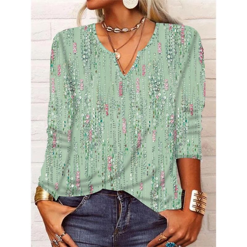 JKASHDK Women's Fashion Casual Spring Fall Print Long Sleeve V-Neck Pullovers & Long Sleeves XXXL light green