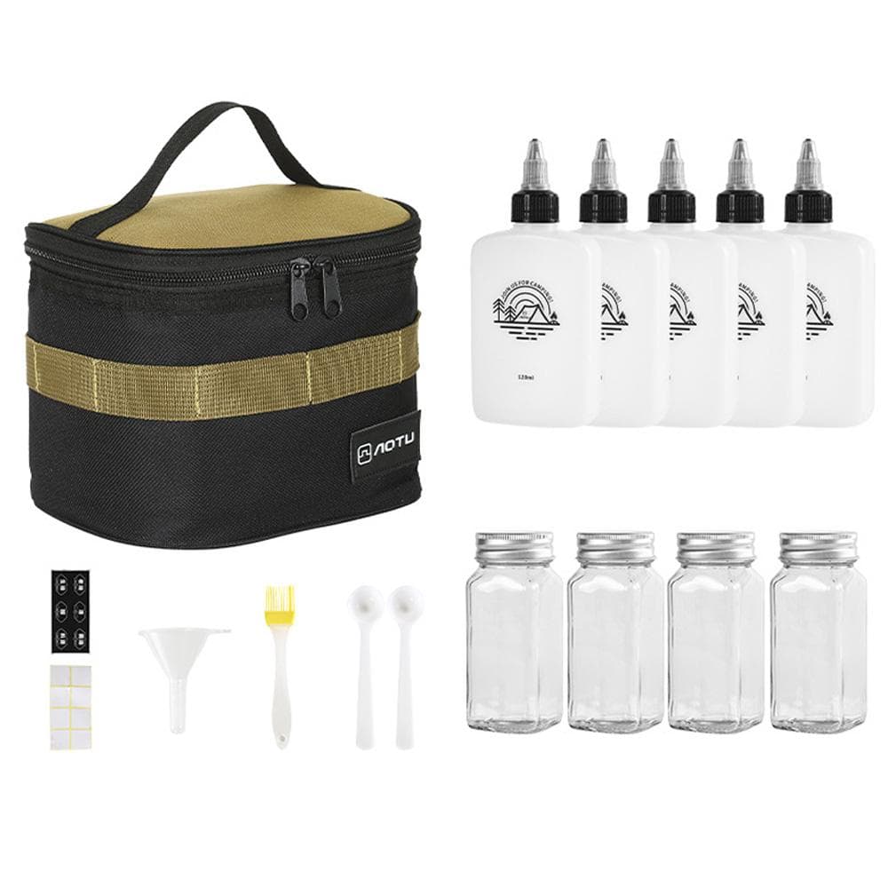 Camping Seasoning Bottle Set Outdoor Portable Spice Bottle Liquid Kettle with Camping Storage Bag black