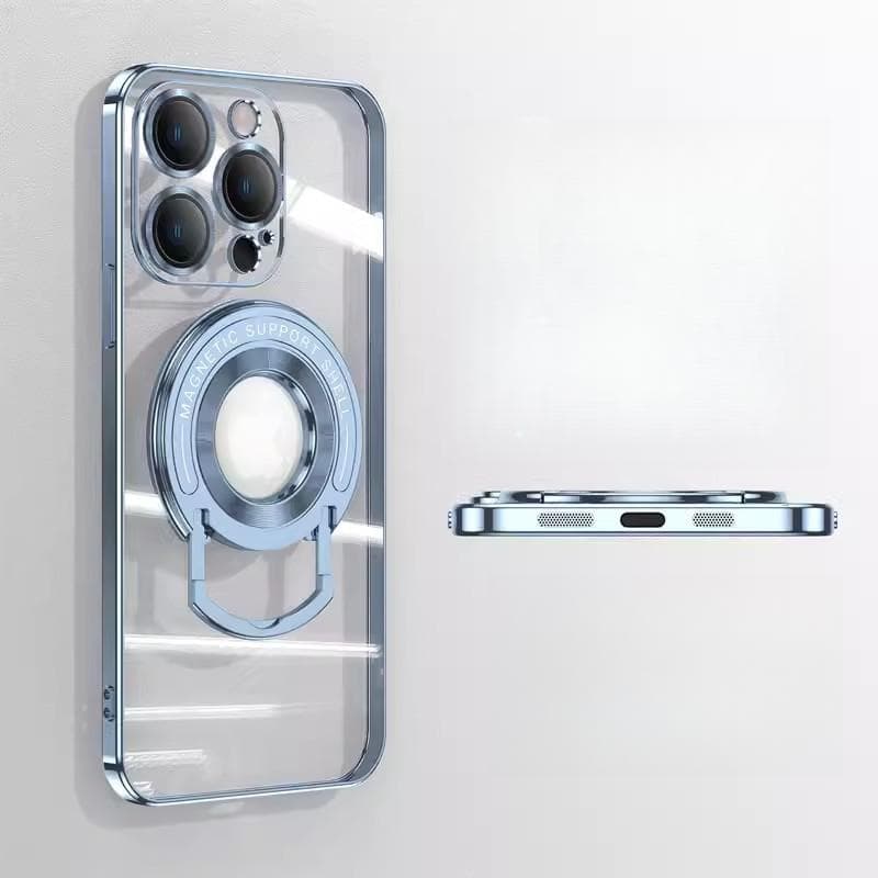 Suitable for Iphone16 Pull Rod Magnetic Attraction Phone Case Electroplated Stand, Transparent Anti-drop Protective Case for Apple 15ProMax iPhone11pro
