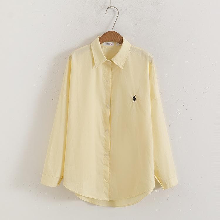 Spurs Embroidered Blue Shirt Women's Long Sleeve Loose Design Shirt XXL yellow