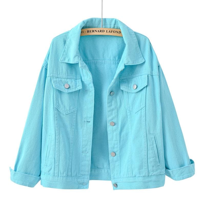 Spring New Color Denim Jacket Women's Short Korean Loose Long Sleeve Jacket Student Top XXXL blue