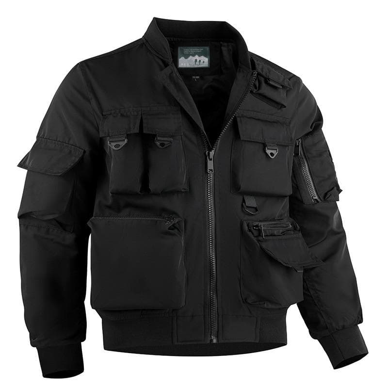 Pilot Jacket, Men's Baseball Jacket, Functional Multi Pocket Jacket, European and American Submachine Jacket, Workwear Top XXXXXL black