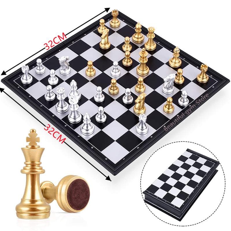 Medieval Chess Set With High Quality Chessboard 32 Gold Silver Chess Pieces Magnetic Board Game Chess Figure Sets Szachy Checker