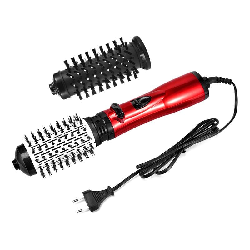 3 in 1 Rotating Electric Hair Straightener Brush Hair Curler Hair Dryer Brush Hot Air Comb Negative Ion Hair Styler Comb EU red