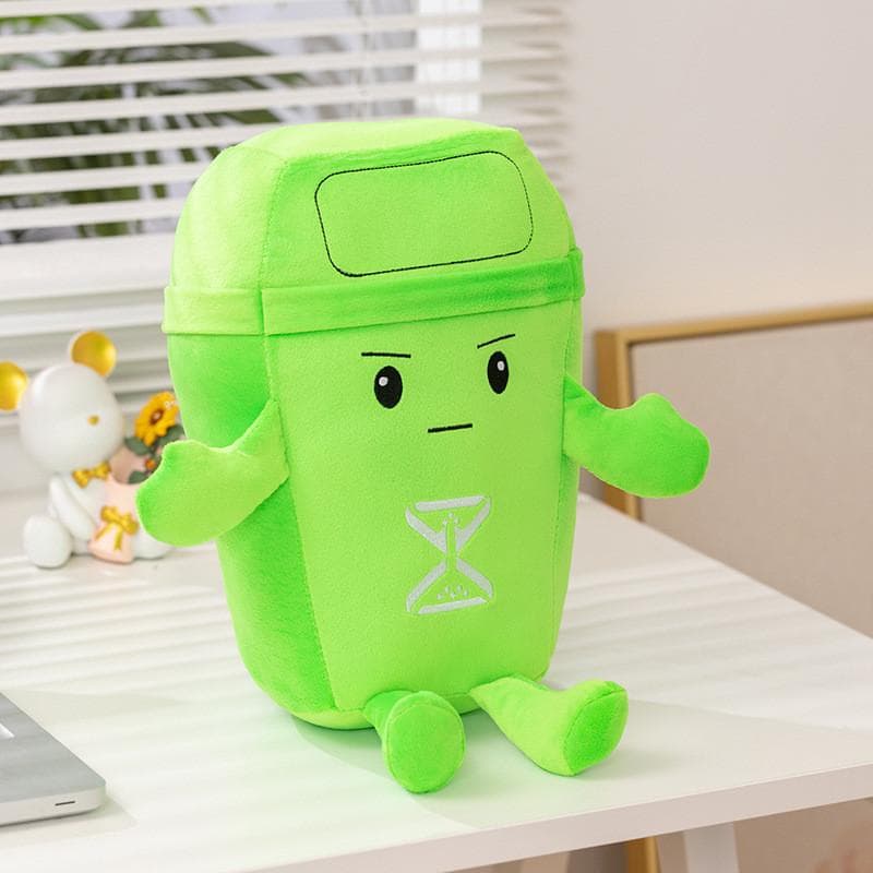 Soft Plush Trash Bin Toy With Comfortable Pp Cotton Filling For Kids Room green