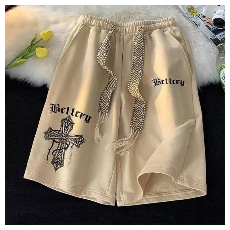 American Retro Shorts Men's Summer Trendy Sports Five-point Pants Loose Casual Basketball Pants 5XL apricot