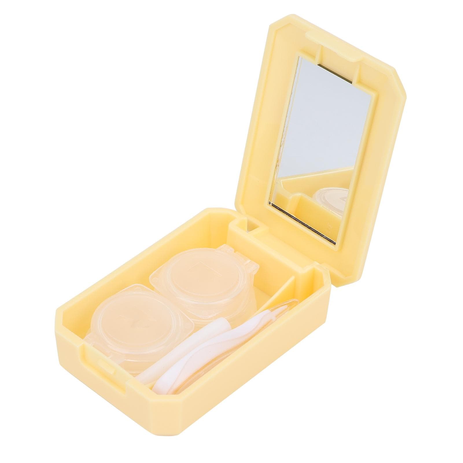 Contact Lens Box Kit Applicator Rod Tweezers Portable Contact Lens Case Holder Container (Yellow)