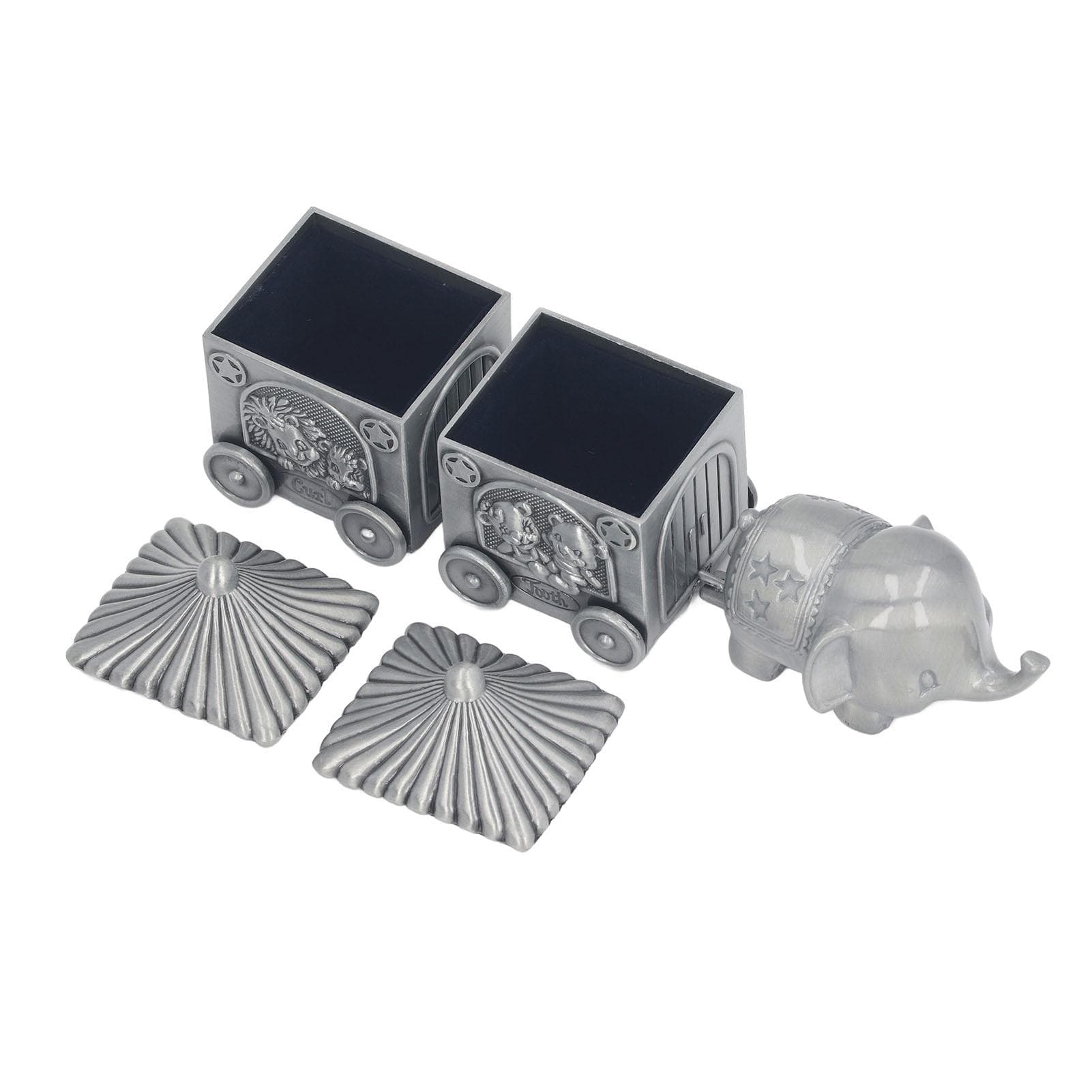 Baby Teeth Organizer Elephant Carriage Keepsake Box Metal Collection Container for Shower Newborn