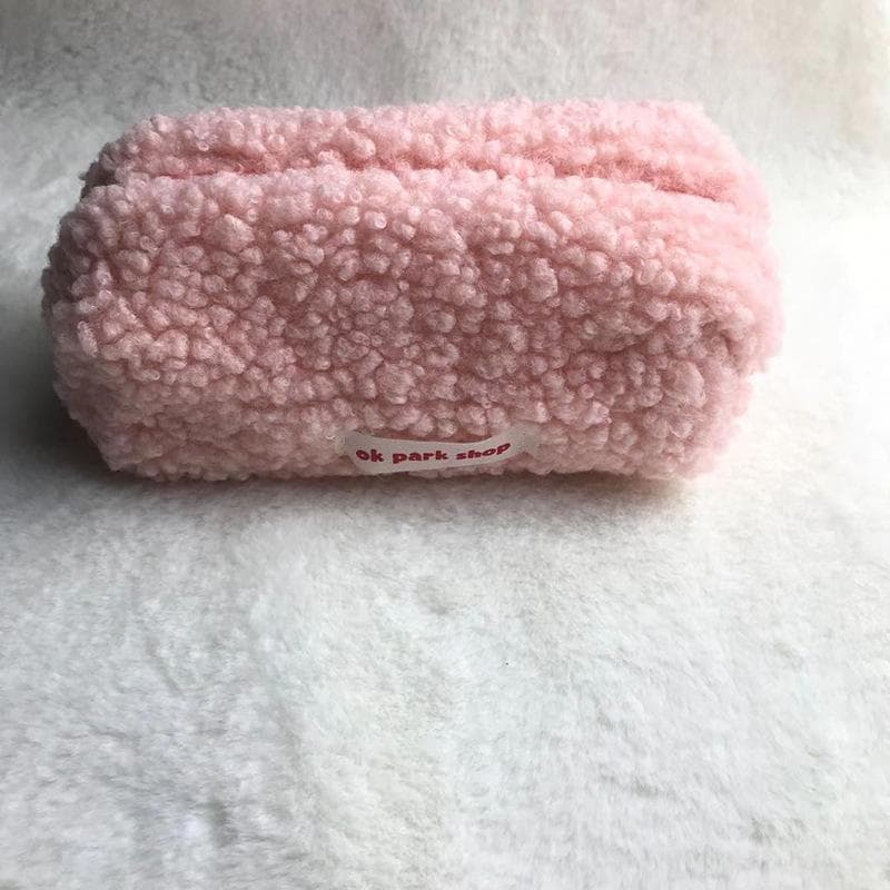 Lamb Hair Cosmetic Bag Plush Storage Bag Cute Stationery Bag Large Capacity Stationery Cosmetic Storage Bag pink