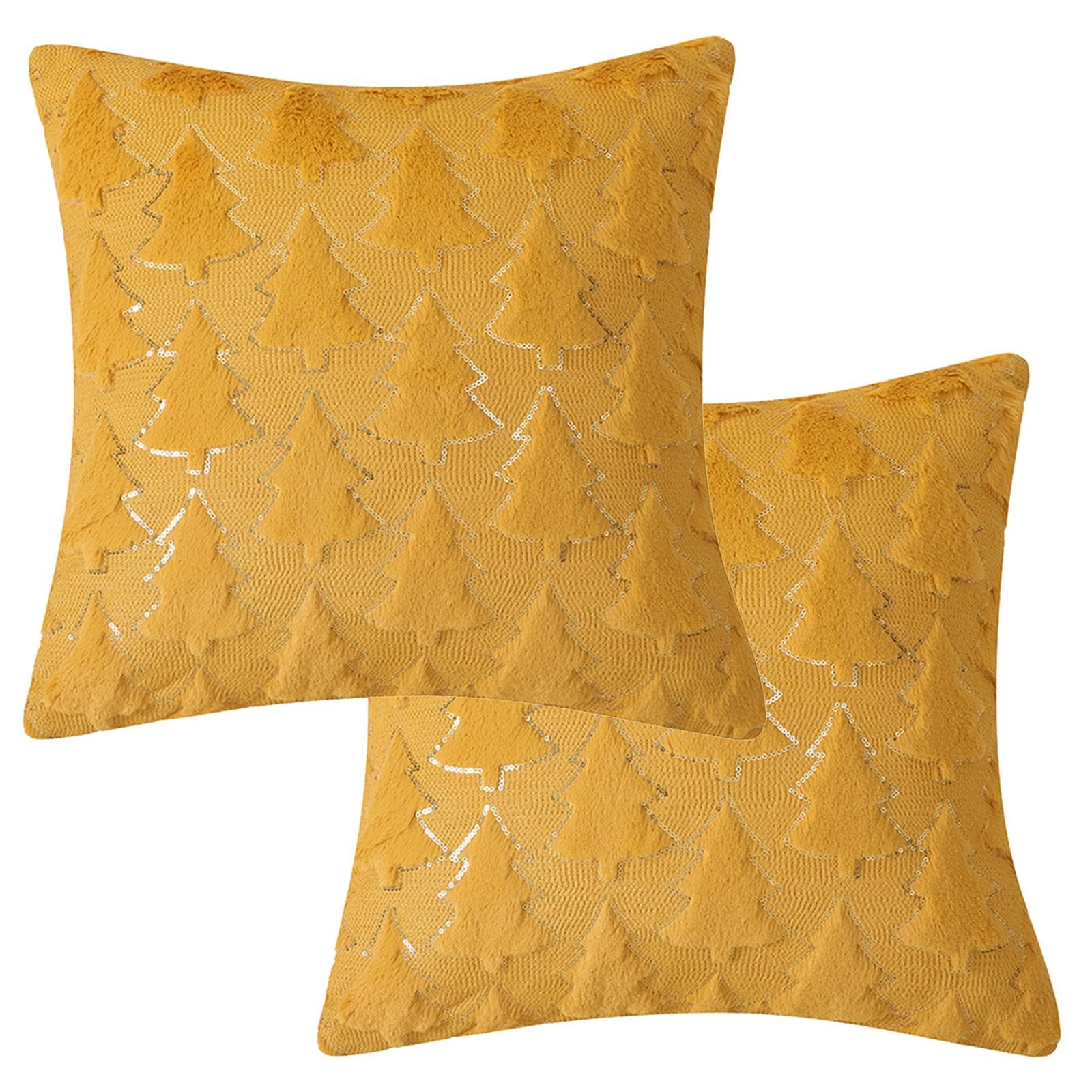 2pcs Throw Pillow Cover Xmas Decorative Plush Cushion Cover 40x40cm Bedside Throw Pillow Case for 15.7in*15.7in yellow