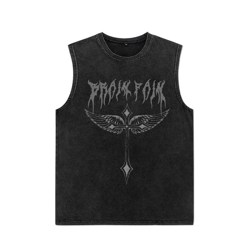 Summer Men Washed Vest Vintage T Shirt Gothic Tshirts Streetwear Punk T Shirts Unisex Sleeveless Vest Top Y2k Short Sleeve Shirt M