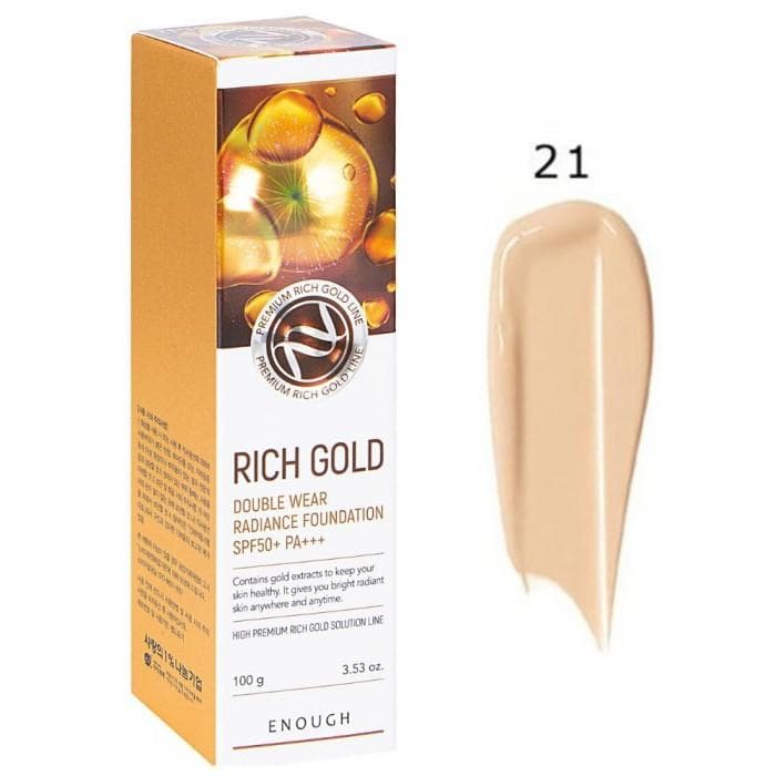 ENOUGH Rich Gold Double Wear Radiance Foundation SPF50+ PA+++ #21 Transparent Beige, 100g +RANDOM GIFT