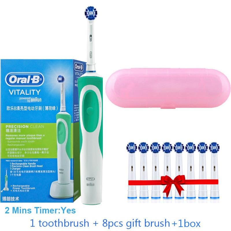 Oral B Dual Clean Electric Toothbrush Rotation Vibration Type Rechargeable Oral B Tooth Brush with 8 Brush Heads + Storage Box