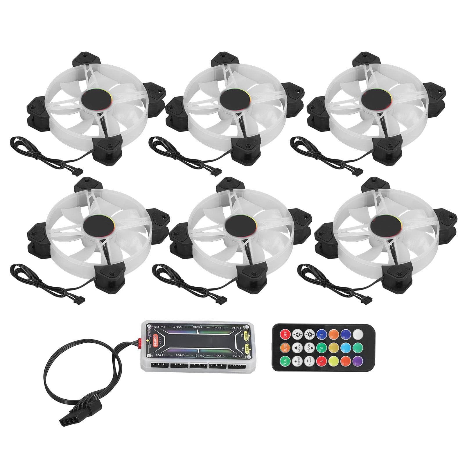 6pcs Computer Case Fan 120mm Ultra Quiet Adjustable Color RGB PC Computer Case Noise Reduction