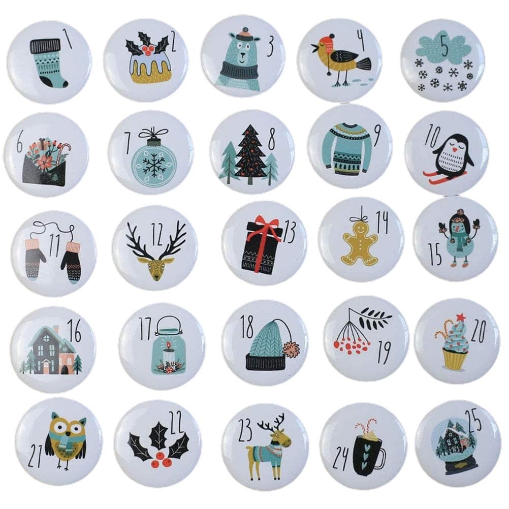 1-25 Number Christmas Advent Calendar Round Buttons Set For Gift Decor For Ribbons Cloth Bags